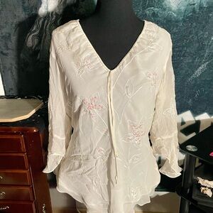 Elegant White Floral Embroidered Blouse